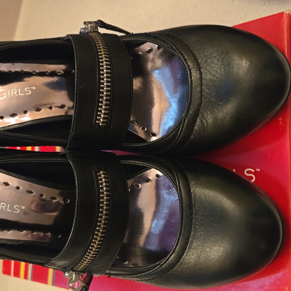 BCBGirls Black Mary Jane Heels with Zipper Accent